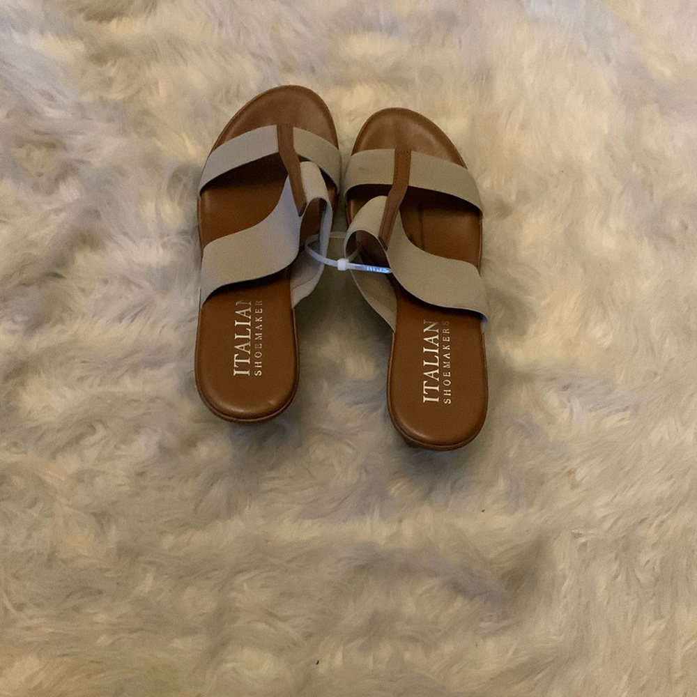 Italian Shoemaker beige and brown 2 piece slip on slippers
